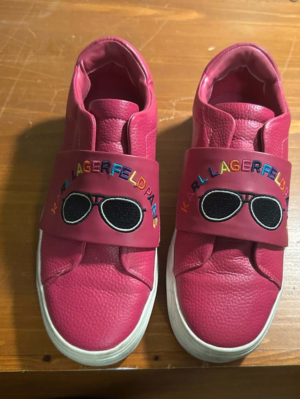 Karl Lagerfeld Kids Hot Pink Slip-On Sneakers with Sunglasses Patch